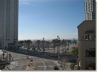 View of Manchester Grand Hyatt and Seaport Village from The Olde Cracker Factory, San Diego
